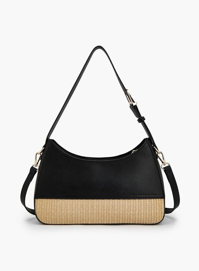 Peppermint BLACK Textured Shoulder Bag With Zip Closure for Women | Best Price UAE
